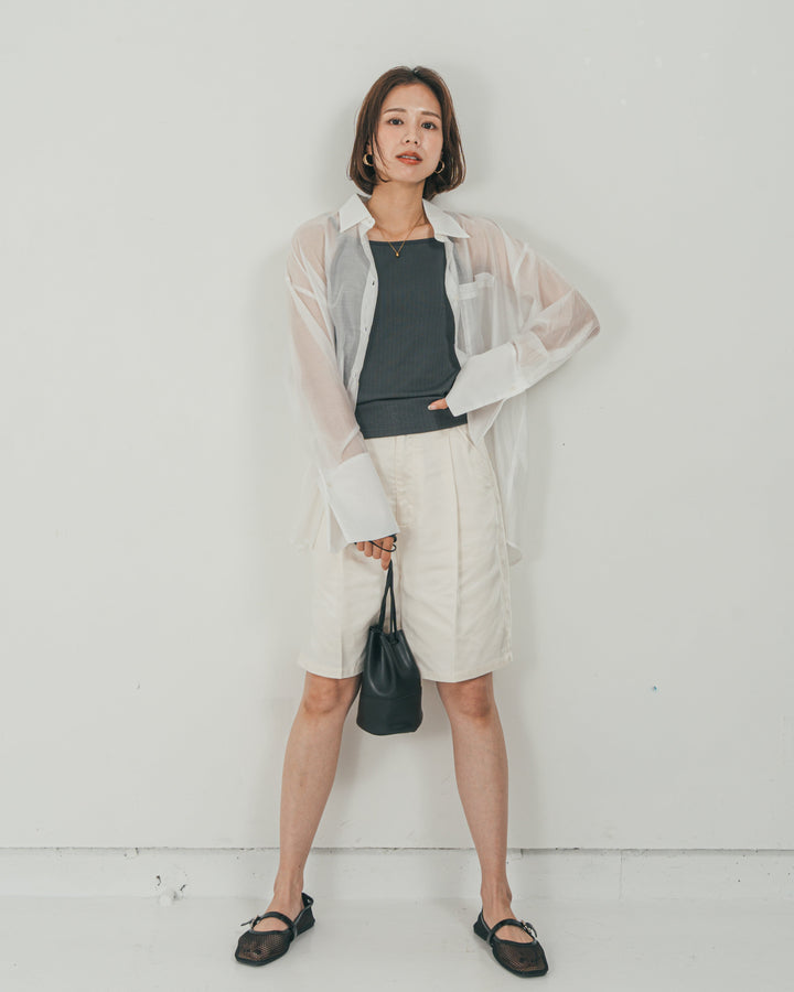 ［SET］Clear Sheer オーバーシャツ + Vintageサテン　ハーフパンツ（2SET）