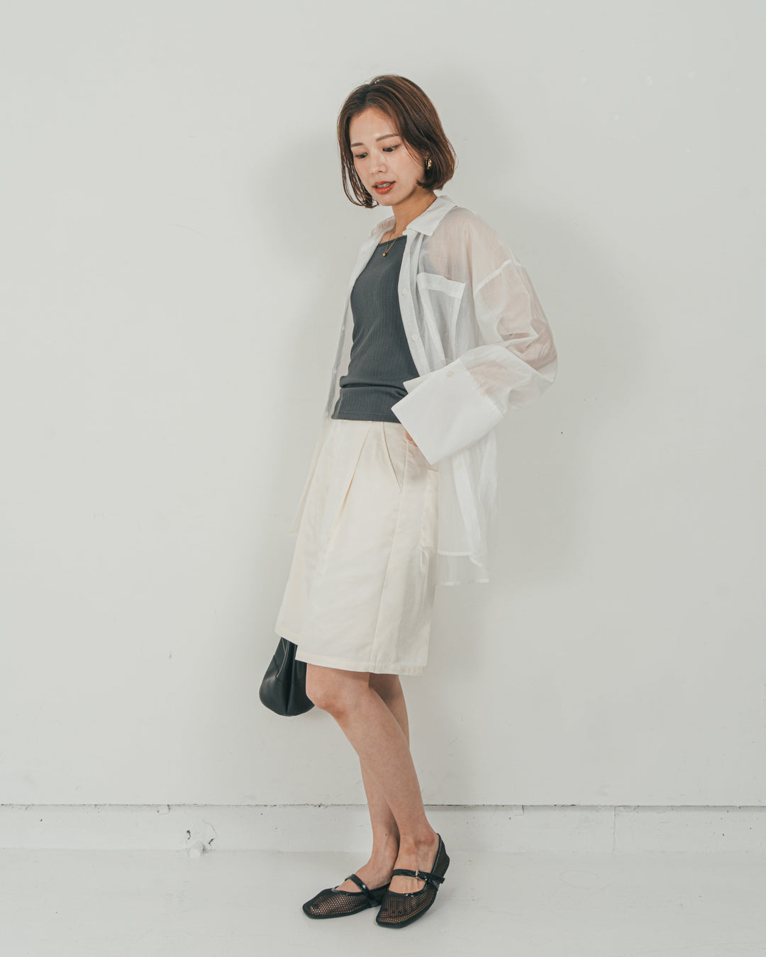 ［SET］Clear Sheer オーバーシャツ + Vintageサテン　ハーフパンツ（2SET）