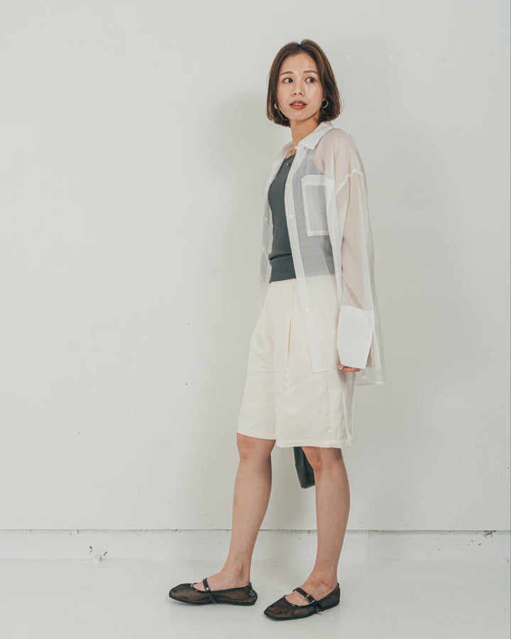 ［SET］Clear Sheer オーバーシャツ + Vintageサテン　ハーフパンツ（2SET）