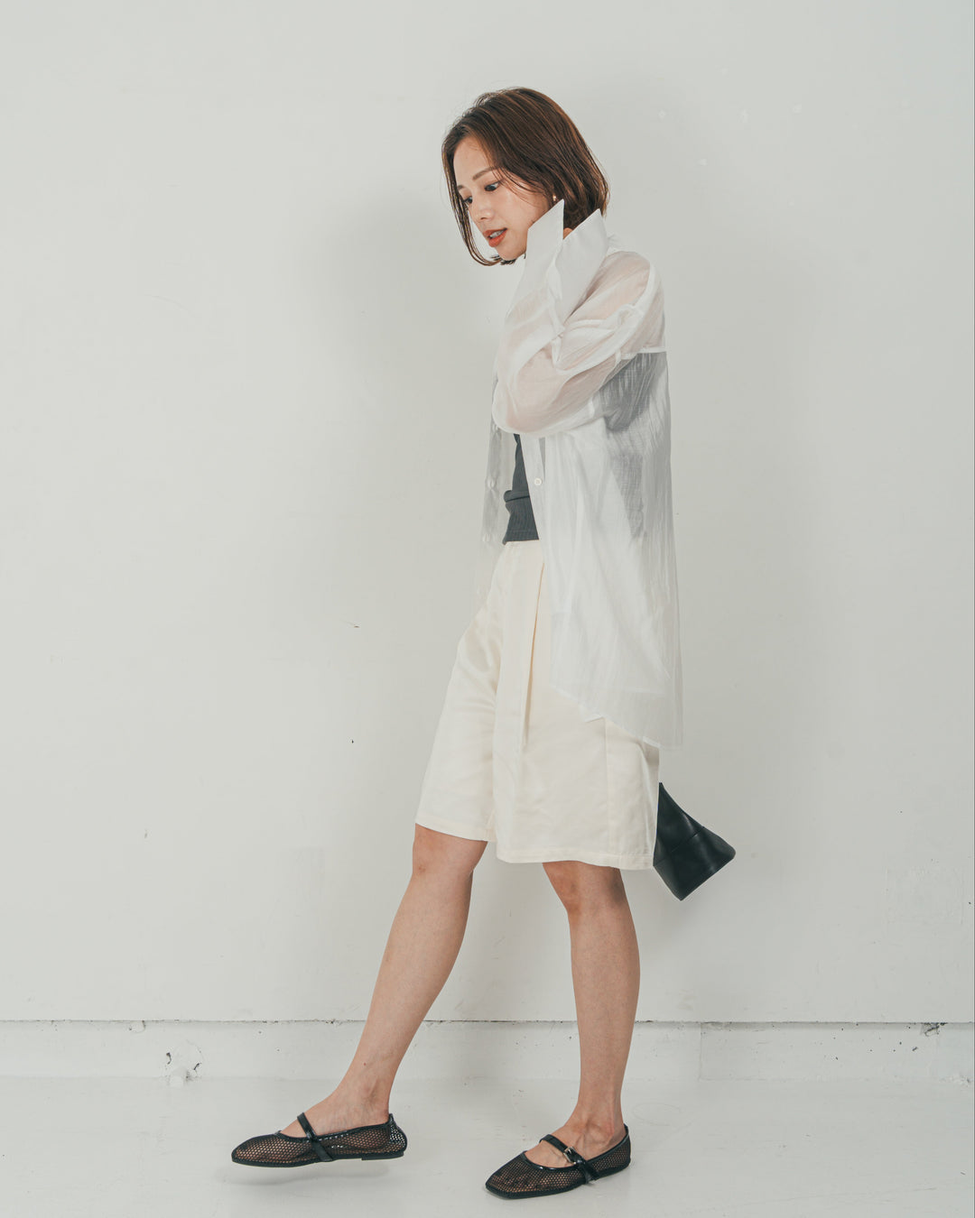 ［SET］Clear Sheer オーバーシャツ + Vintageサテン　ハーフパンツ（2SET）