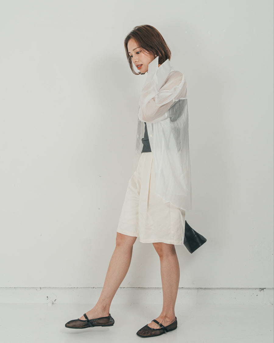 ［SET］Clear Sheer オーバーシャツ + Vintageサテン　ハーフパンツ（2SET）