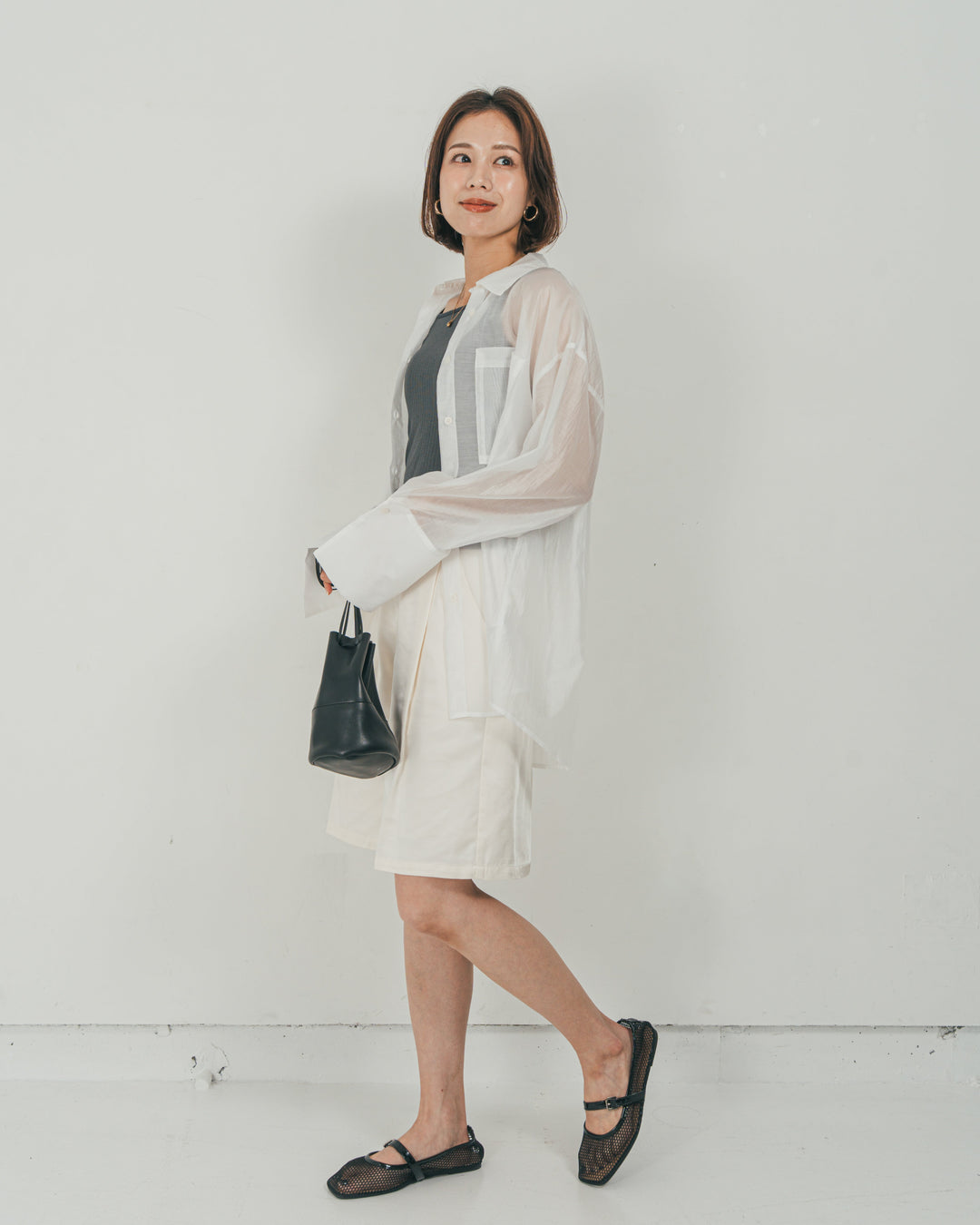 ［SET］Clear Sheer オーバーシャツ + Vintageサテン　ハーフパンツ（2SET）
