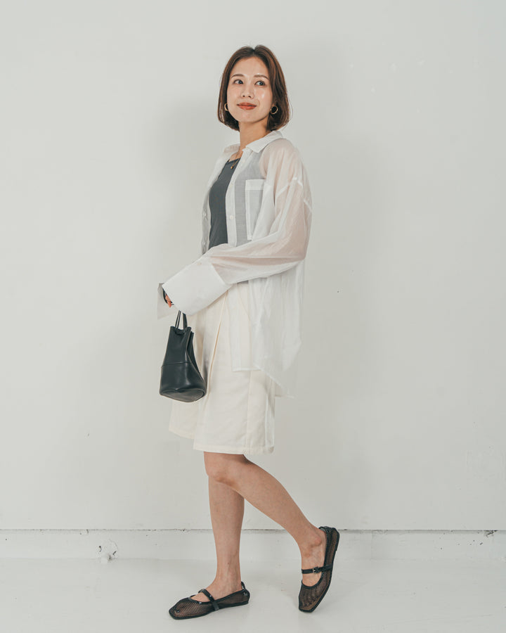 ［SET］Clear Sheer オーバーシャツ + Vintageサテン　ハーフパンツ（2SET）
