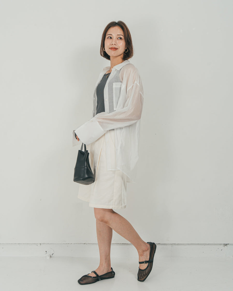 ［SET］Clear Sheer オーバーシャツ + Vintageサテン　ハーフパンツ（2SET）