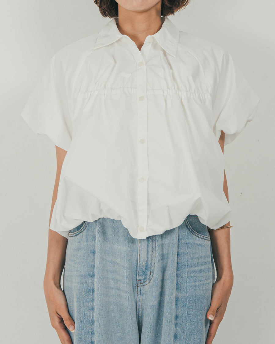 ［SET］バルーンShirringハーフスリーブシャツ + 10oz サイドタック リラックスデニムパンツ（2SET）