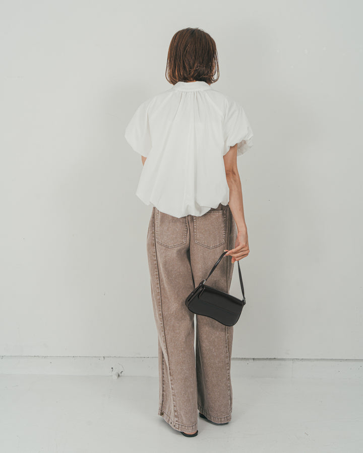 ［SET］バルーンShirringハーフスリーブシャツ + 10oz サイドタック リラックスデニムパンツ（2SET）
