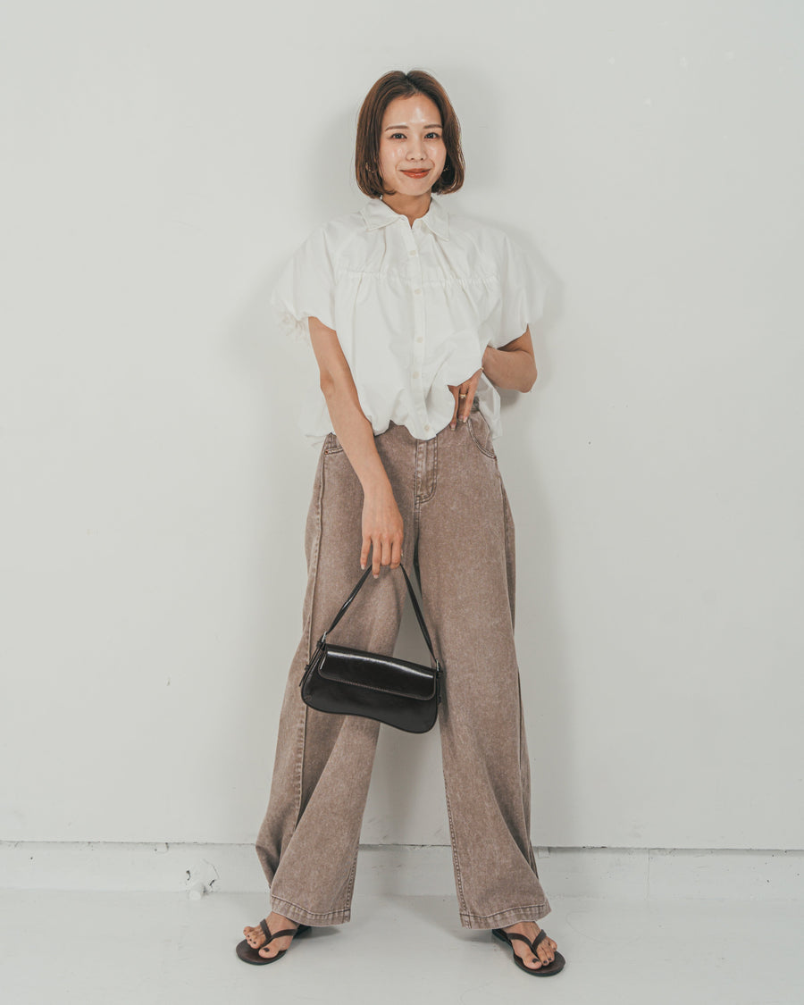 ［SET］バルーンShirringハーフスリーブシャツ + 10oz サイドタック リラックスデニムパンツ（2SET）