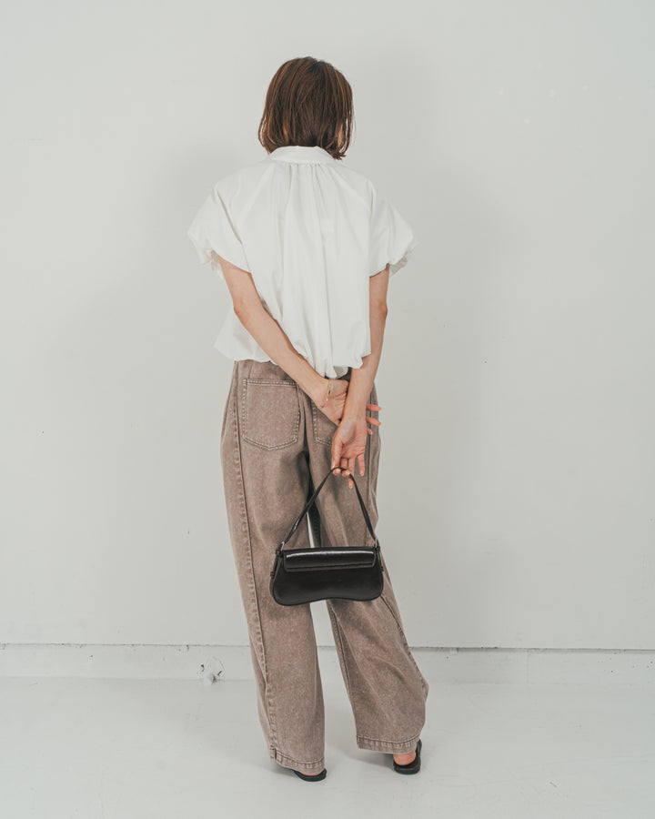 ［SET］バルーンShirringハーフスリーブシャツ + 10oz サイドタック リラックスデニムパンツ（2SET）