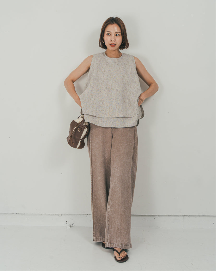 ［SET］Tweedノースリティアードタンクトップ + 10oz サイドタック リラックスデニムパンツ（2SET）