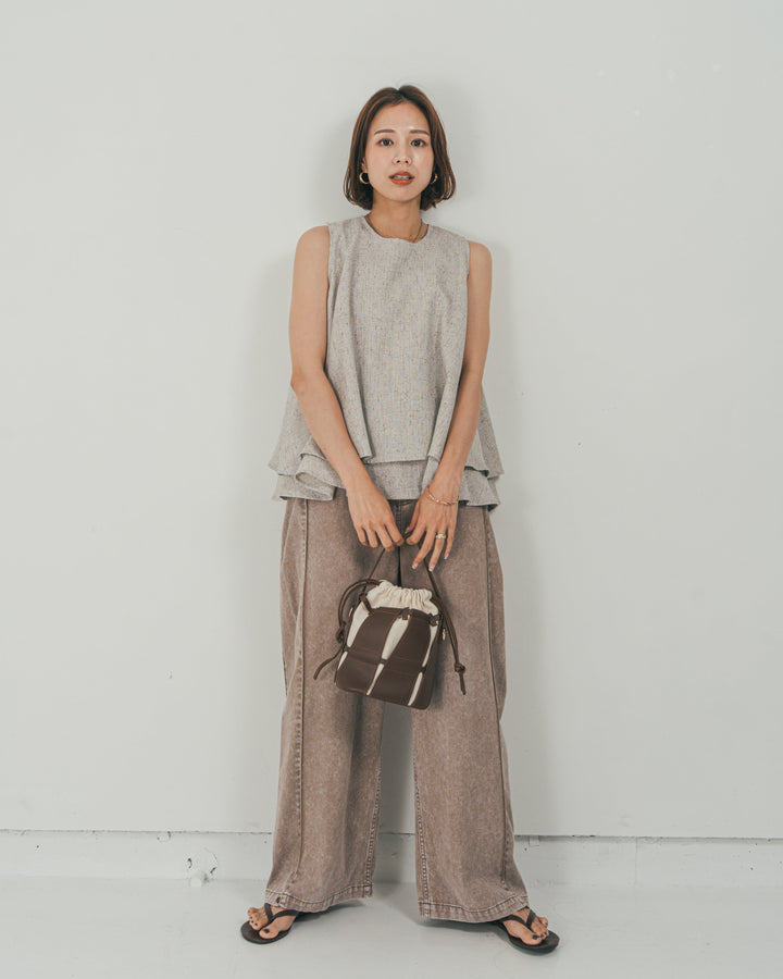 ［SET］Tweedノースリティアードタンクトップ + 10oz サイドタック リラックスデニムパンツ（2SET）