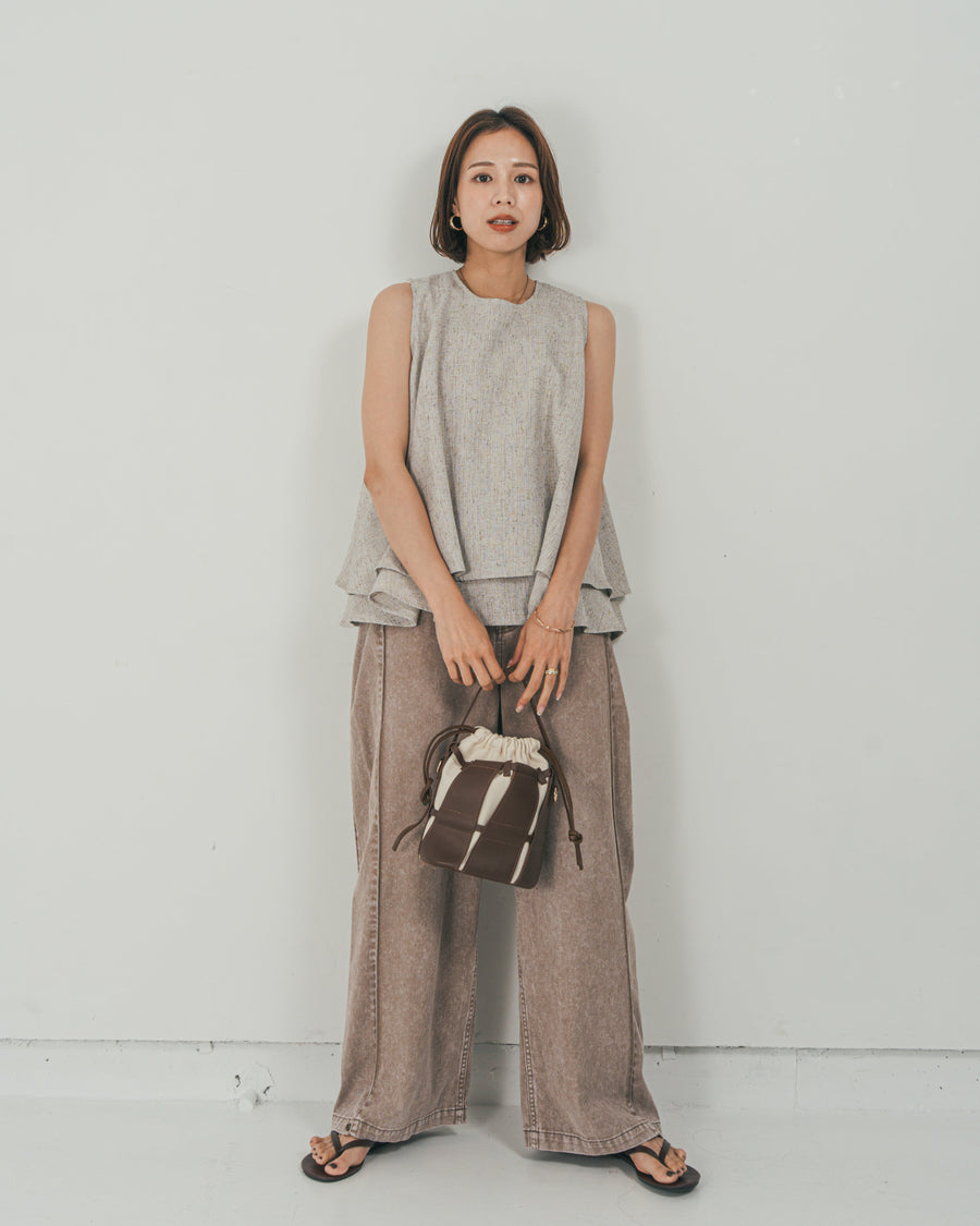 ［SET］Tweedノースリティアードタンクトップ + 10oz サイドタック リラックスデニムパンツ（2SET）