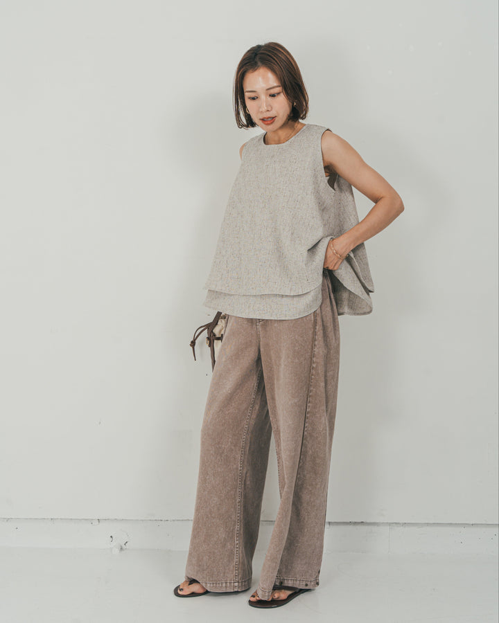 ［SET］Tweedノースリティアードタンクトップ + 10oz サイドタック リラックスデニムパンツ（2SET）