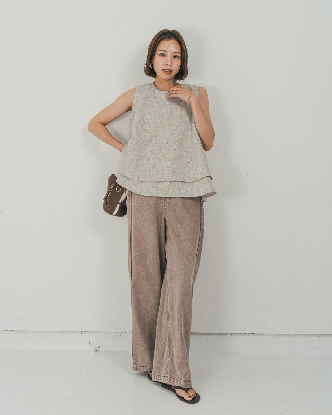 ［SET］Tweedノースリティアードタンクトップ + 10oz サイドタック リラックスデニムパンツ（2SET）