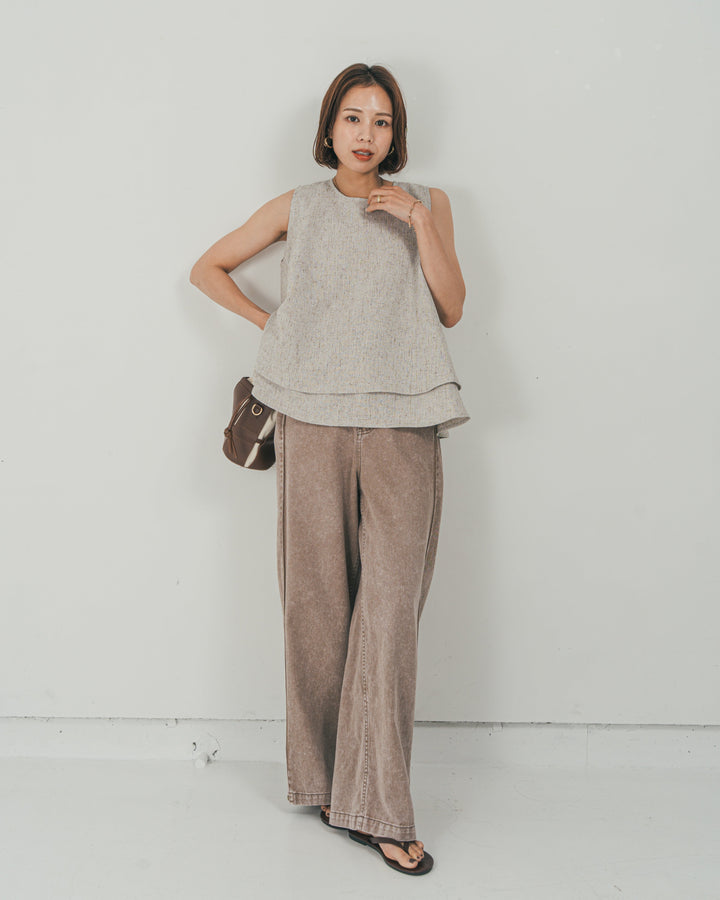 ［SET］Tweedノースリティアードタンクトップ + 10oz サイドタック リラックスデニムパンツ（2SET）