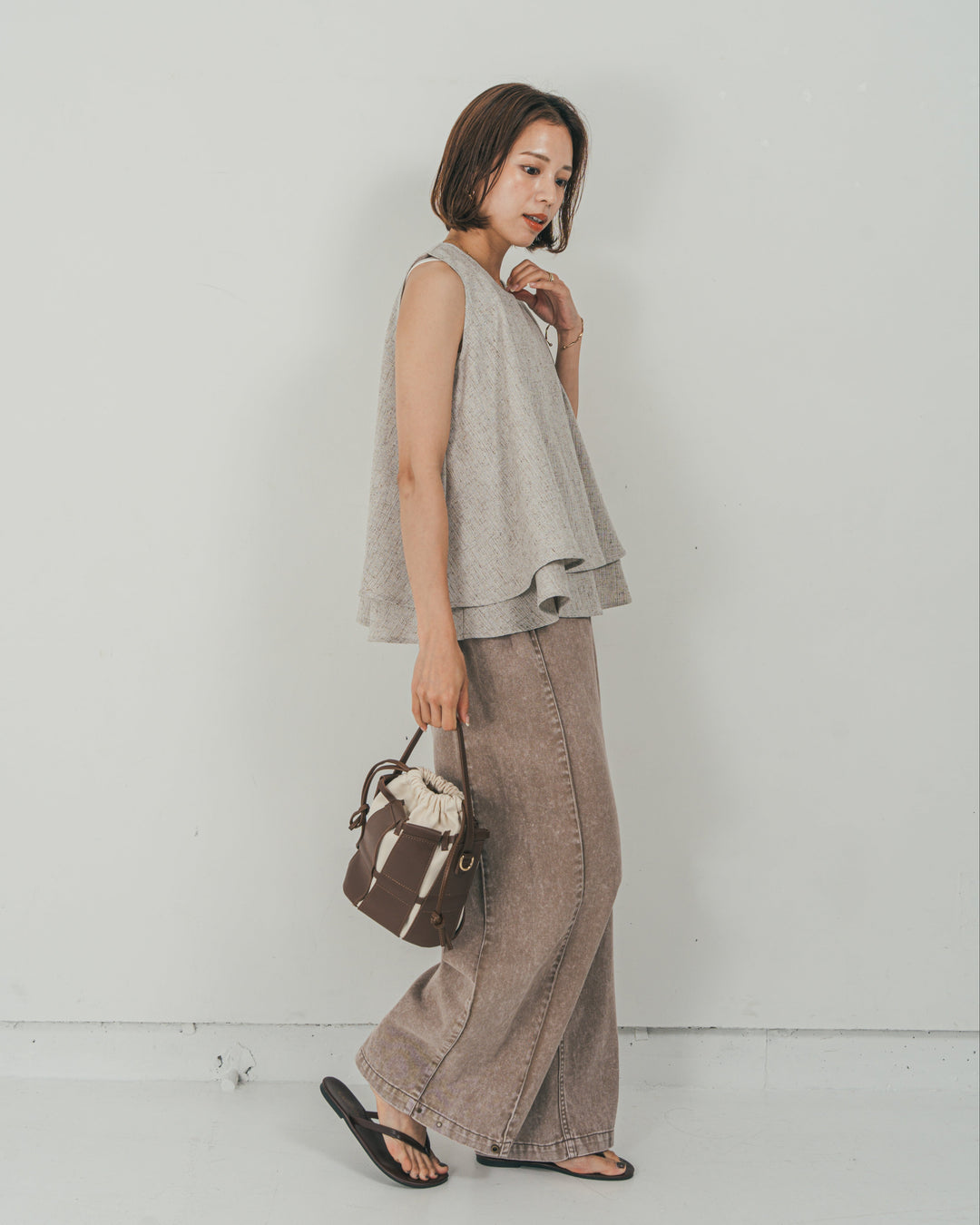 ［SET］Tweedノースリティアードタンクトップ + 10oz サイドタック リラックスデニムパンツ（2SET）