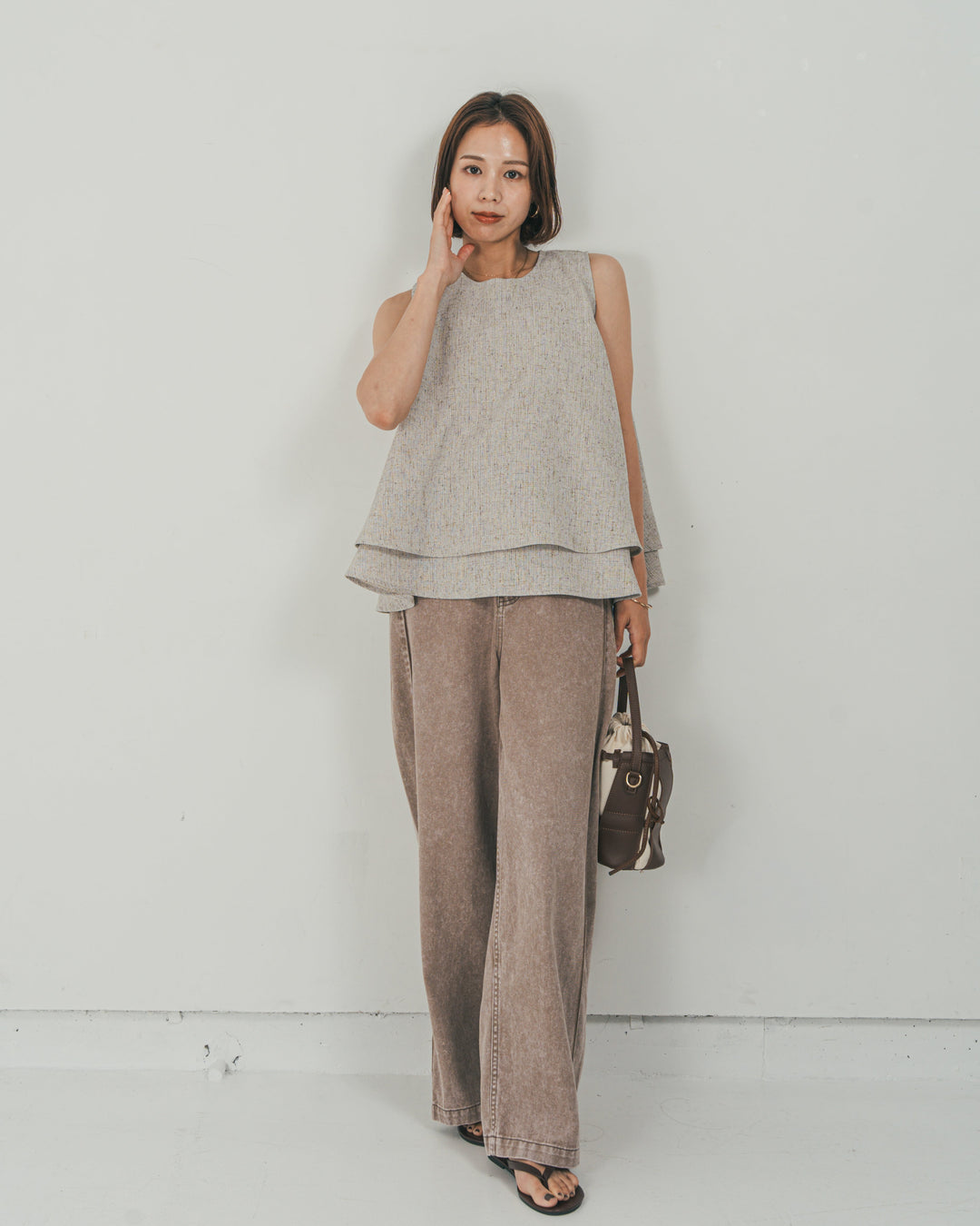 ［SET］Tweedノースリティアードタンクトップ + 10oz サイドタック リラックスデニムパンツ（2SET）