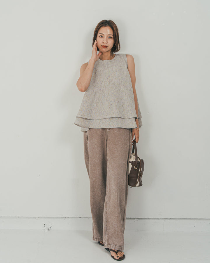 ［SET］Tweedノースリティアードタンクトップ + 10oz サイドタック リラックスデニムパンツ（2SET）