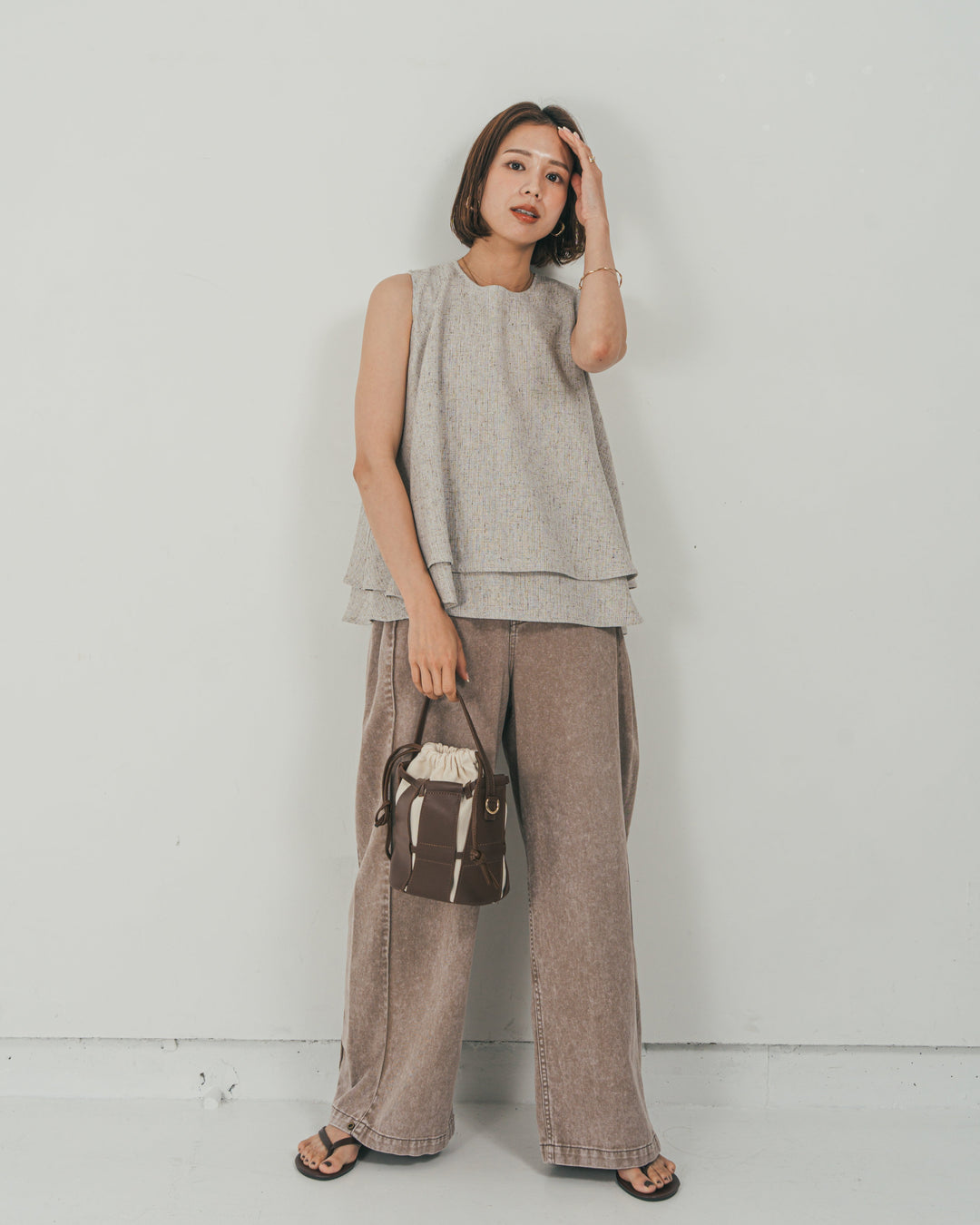 ［SET］Tweedノースリティアードタンクトップ + 10oz サイドタック リラックスデニムパンツ（2SET）