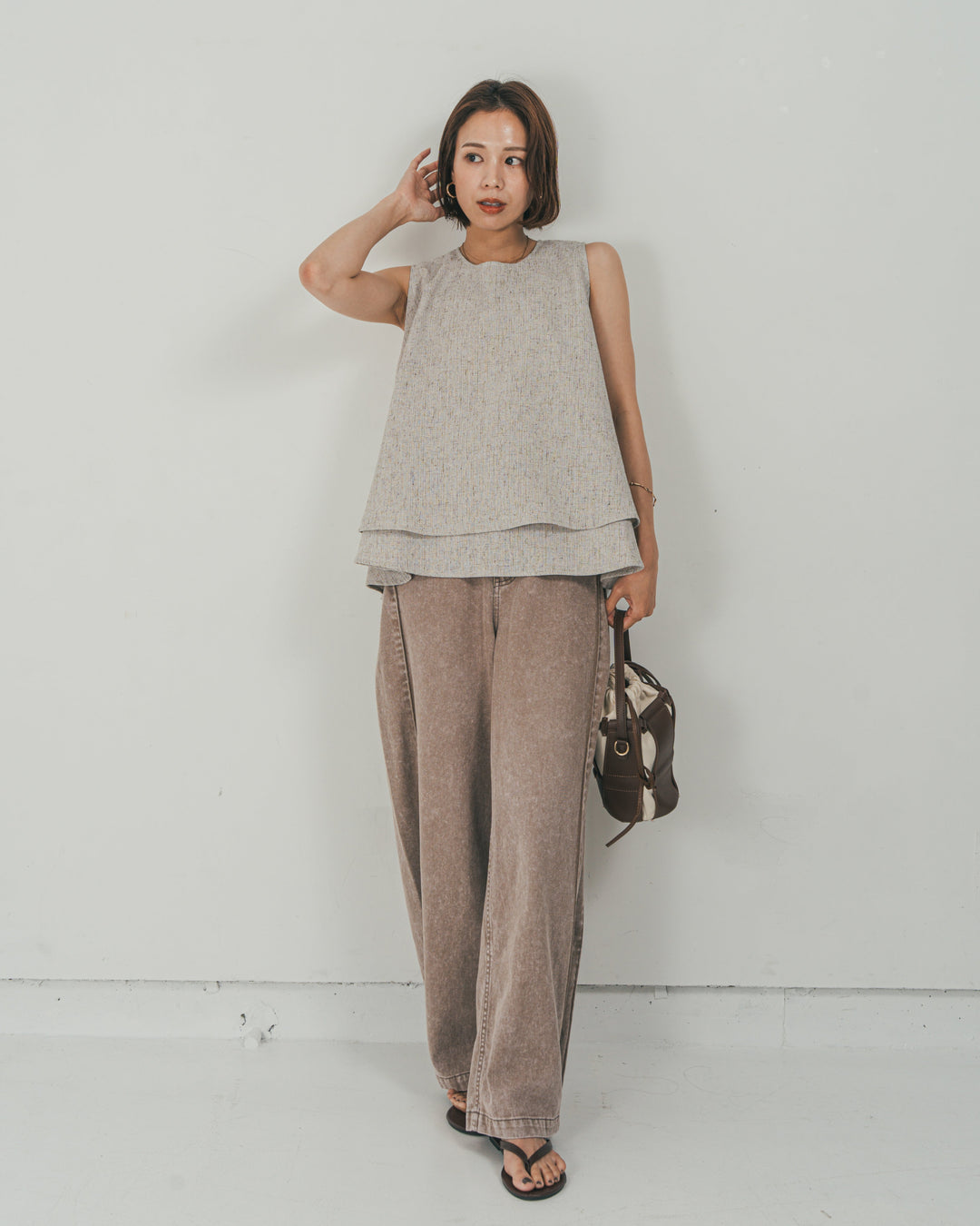 ［SET］Tweedノースリティアードタンクトップ + 10oz サイドタック リラックスデニムパンツ（2SET）