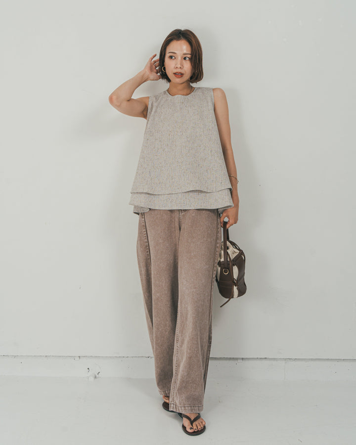 ［SET］Tweedノースリティアードタンクトップ + 10oz サイドタック リラックスデニムパンツ（2SET）