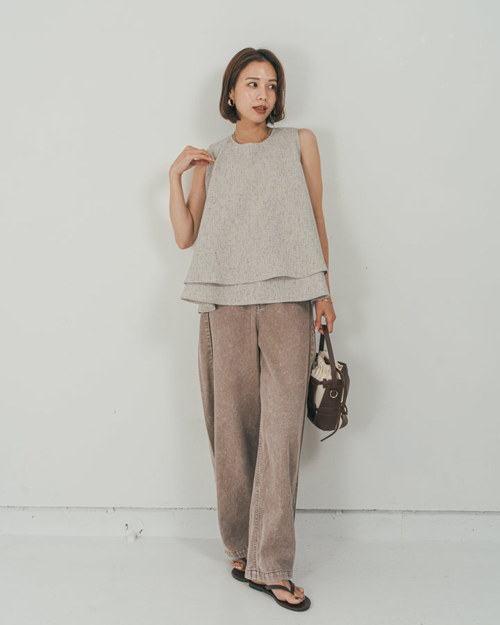 ［SET］Tweedノースリティアードタンクトップ + 10oz サイドタック リラックスデニムパンツ（2SET）