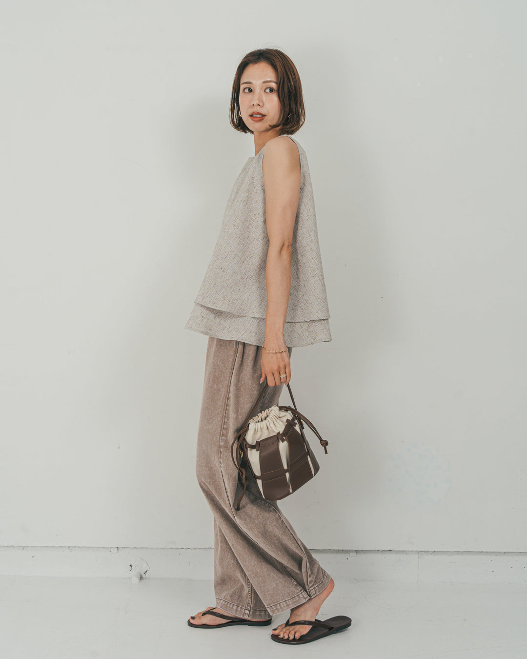 ［SET］Tweedノースリティアードタンクトップ + 10oz サイドタック リラックスデニムパンツ（2SET）