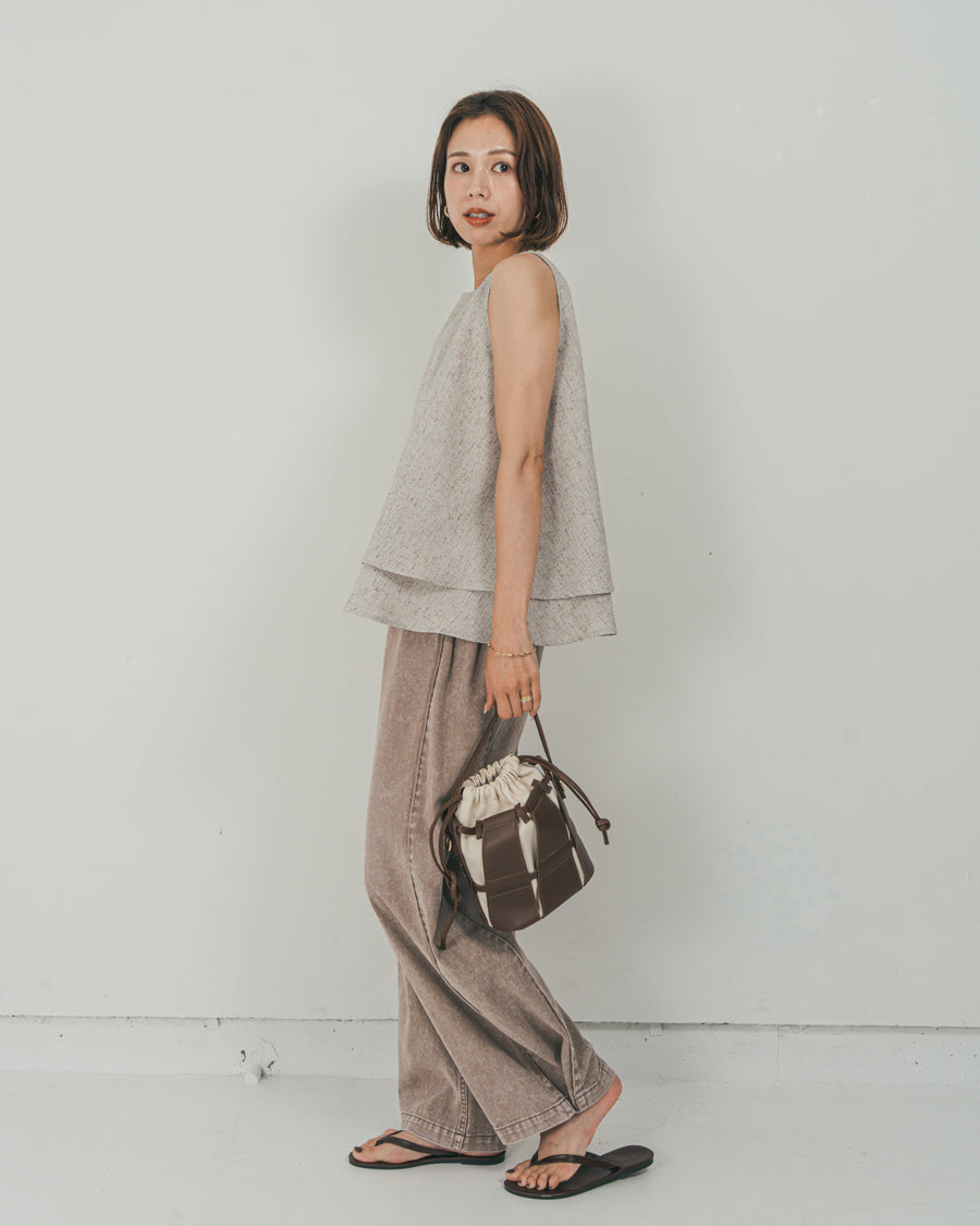 ［SET］Tweedノースリティアードタンクトップ + 10oz サイドタック リラックスデニムパンツ（2SET）