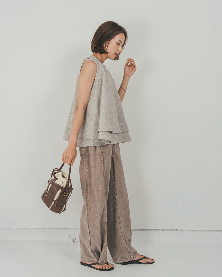 ［SET］Tweedノースリティアードタンクトップ + 10oz サイドタック リラックスデニムパンツ（2SET）