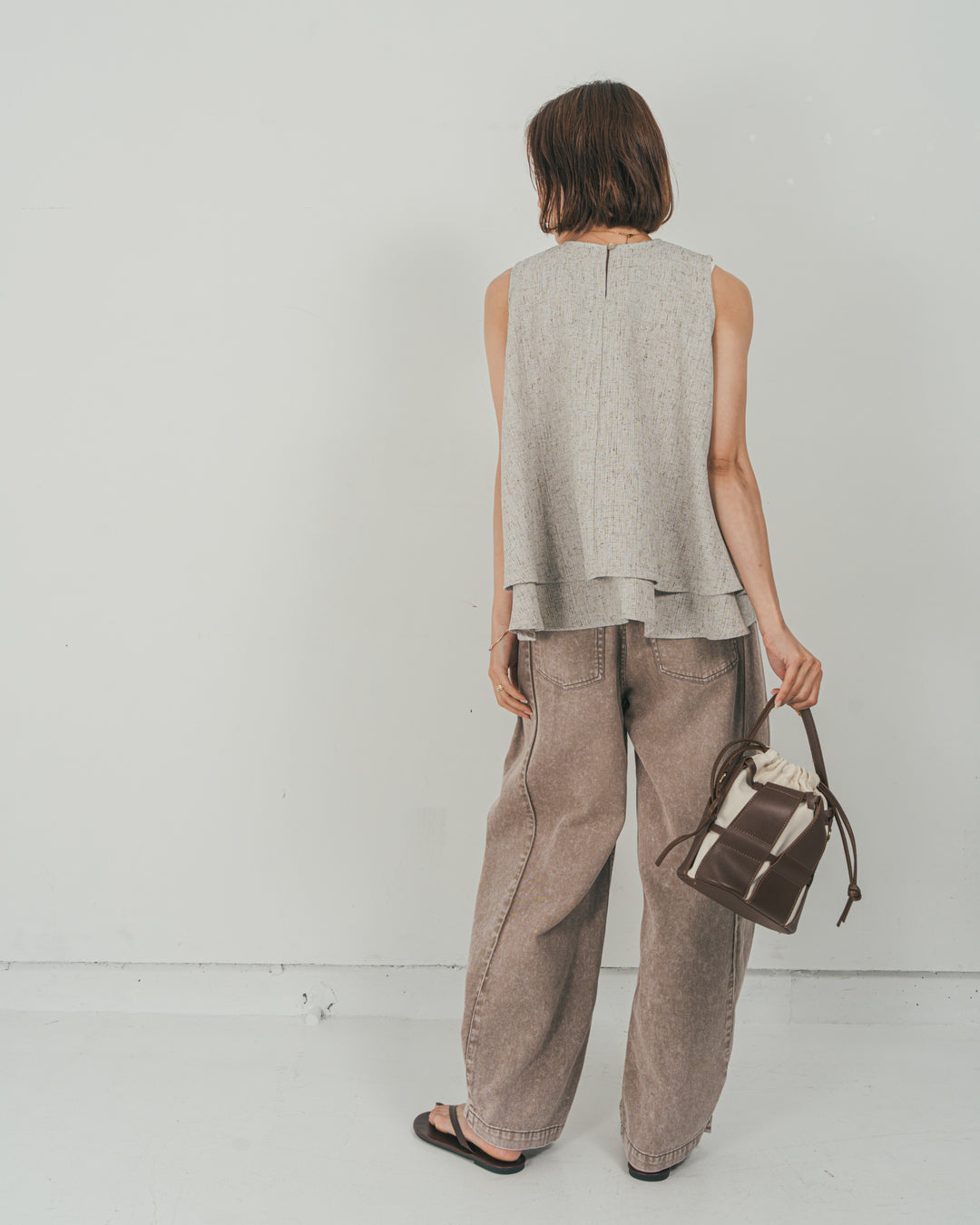 ［SET］Tweedノースリティアードタンクトップ + 10oz サイドタック リラックスデニムパンツ（2SET）