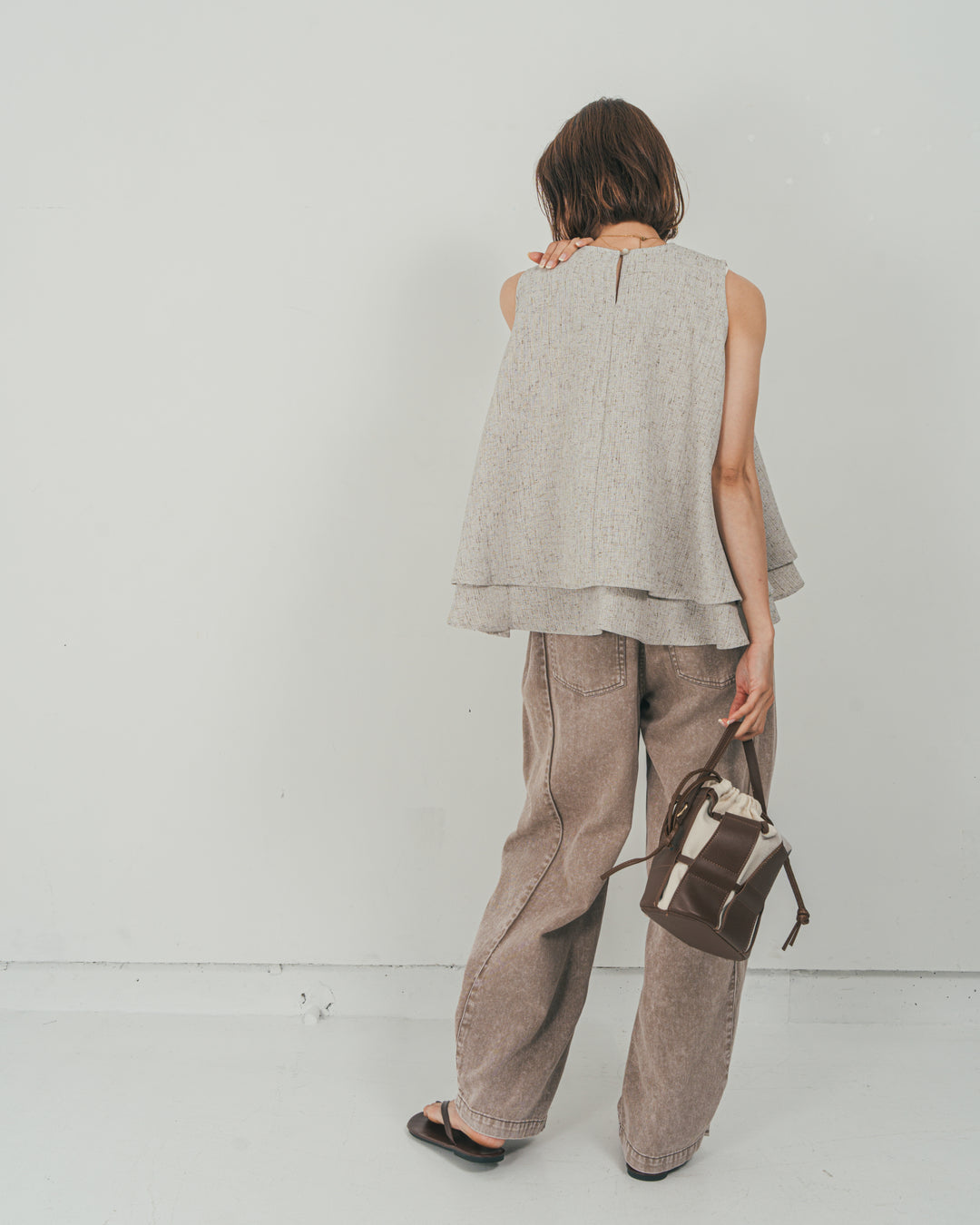 ［SET］Tweedノースリティアードタンクトップ + 10oz サイドタック リラックスデニムパンツ（2SET）