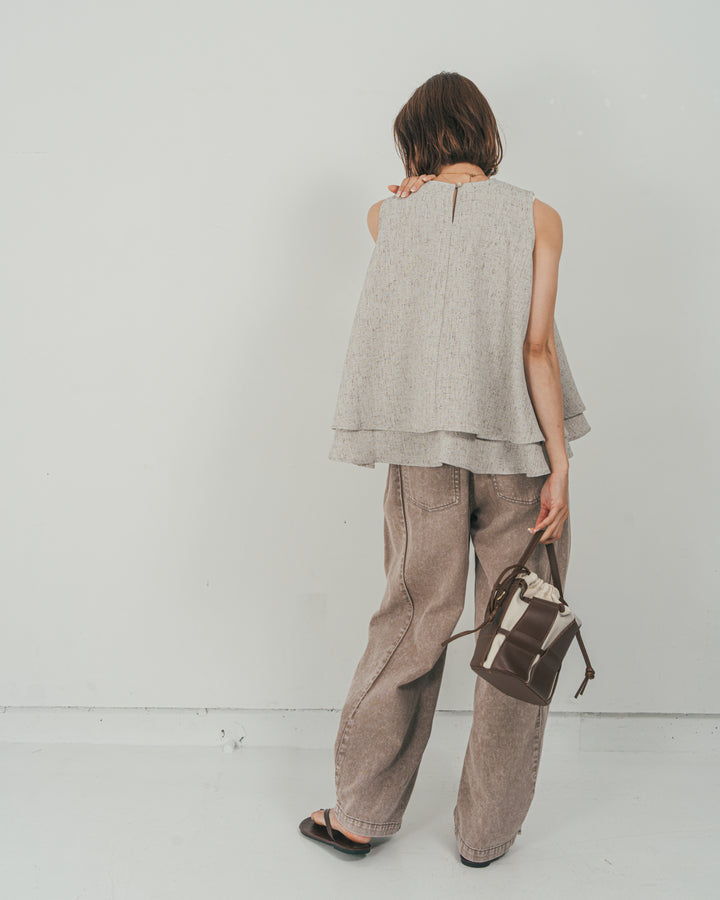 ［SET］Tweedノースリティアードタンクトップ + 10oz サイドタック リラックスデニムパンツ（2SET）