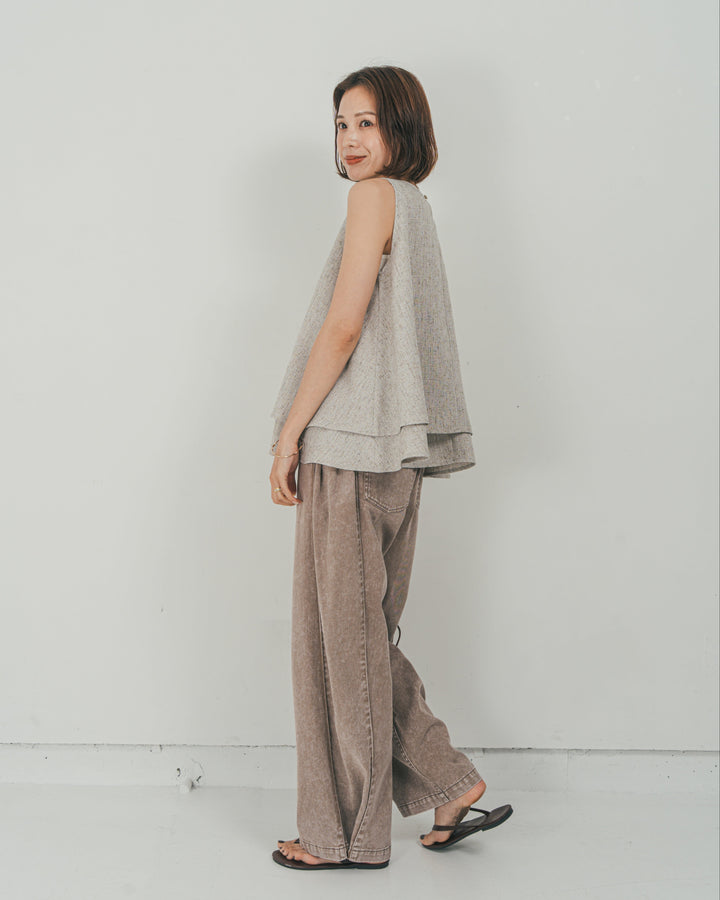 ［SET］Tweedノースリティアードタンクトップ + 10oz サイドタック リラックスデニムパンツ（2SET）