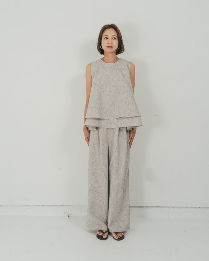 ［SET］Tweedノースリティアードタンクトップ + Tweedダブルタックパンツ（2SET）