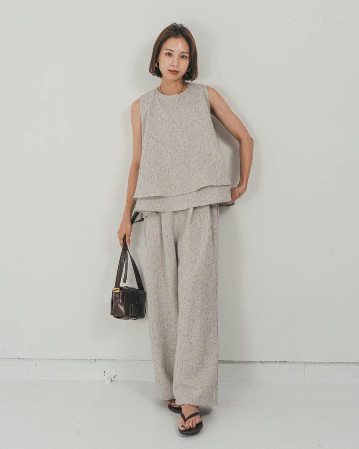 ［SET］Tweedノースリティアードタンクトップ + Tweedテイラードジレ + Tweedダブルタックパンツ（3SET）