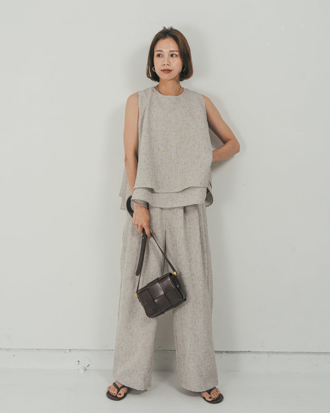 ［SET］Tweedノースリティアードタンクトップ + Tweedダブルタックパンツ（2SET）