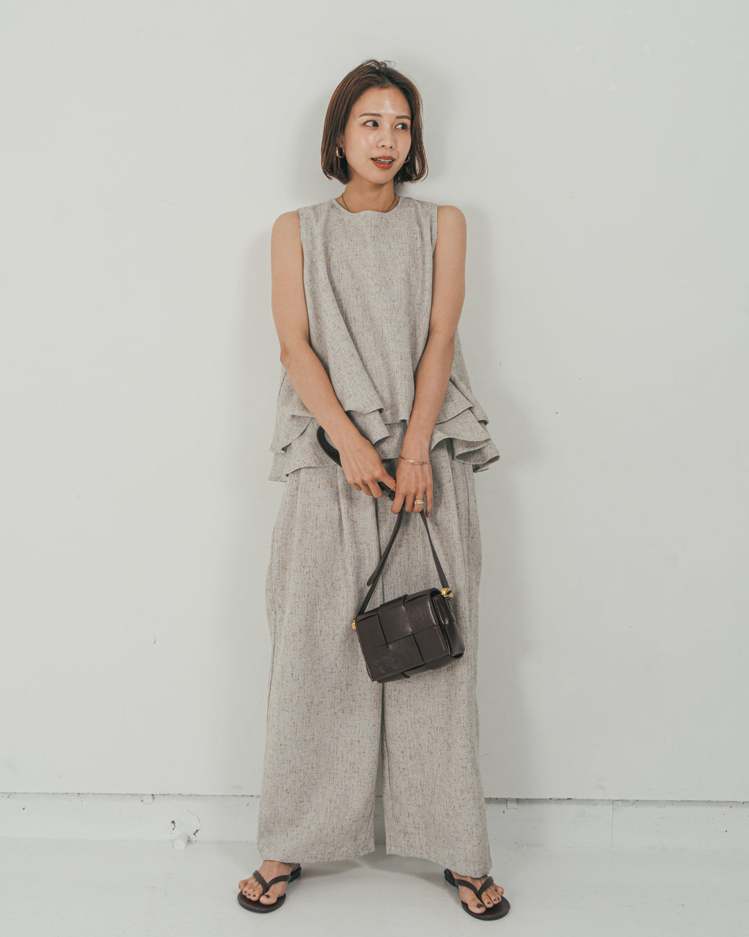 ［SET］Tweedノースリティアードタンクトップ + Tweedダブルタックパンツ（2SET）