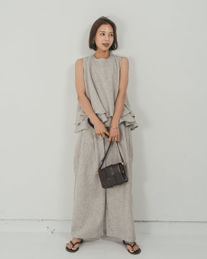 ［SET］Tweedノースリティアードタンクトップ + Tweedダブルタックパンツ（2SET）