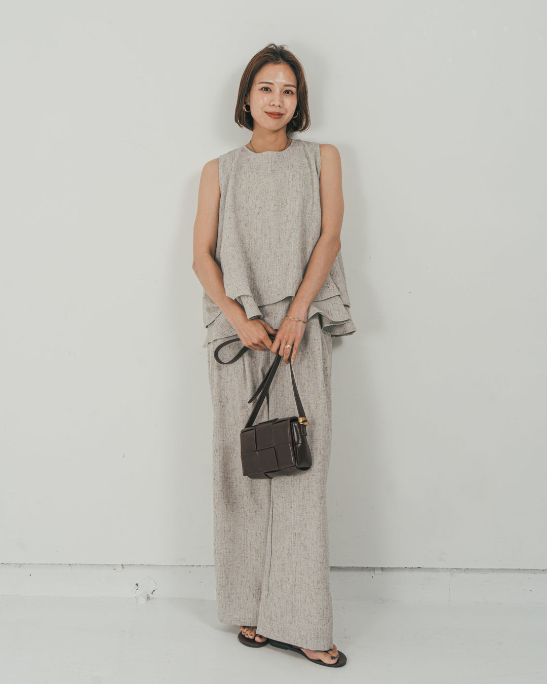［SET］Tweedノースリティアードタンクトップ + Tweedダブルタックパンツ（2SET）