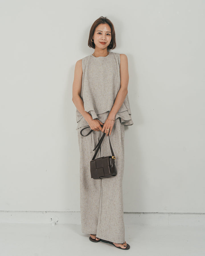 ［SET］Tweedノースリティアードタンクトップ + Tweedダブルタックパンツ（2SET）