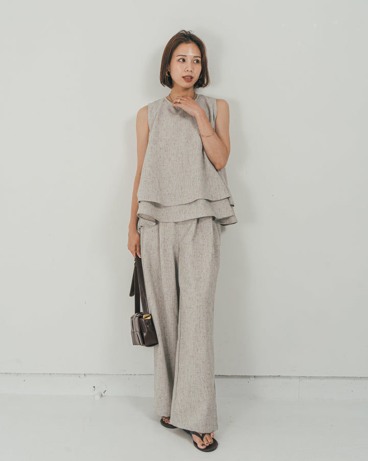 ［SET］Tweedノースリティアードタンクトップ + Tweedダブルタックパンツ（2SET）