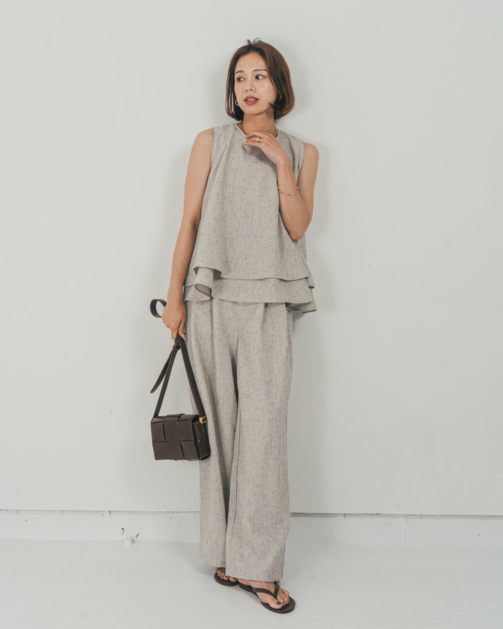 ［SET］Tweedノースリティアードタンクトップ + Tweedダブルタックパンツ（2SET）