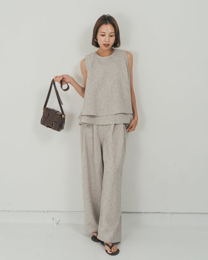 ［SET］Tweedノースリティアードタンクトップ + Tweedダブルタックパンツ（2SET）