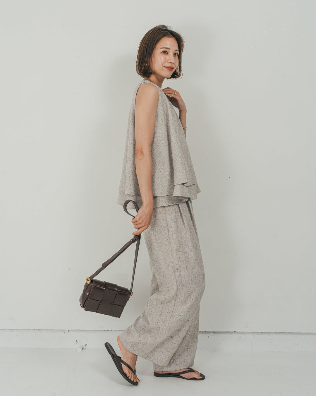 ［SET］Tweedノースリティアードタンクトップ + Tweedダブルタックパンツ（2SET）