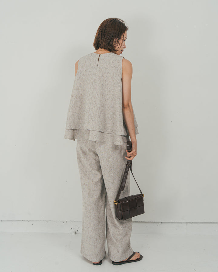 ［SET］Tweedノースリティアードタンクトップ + Tweedダブルタックパンツ（2SET）