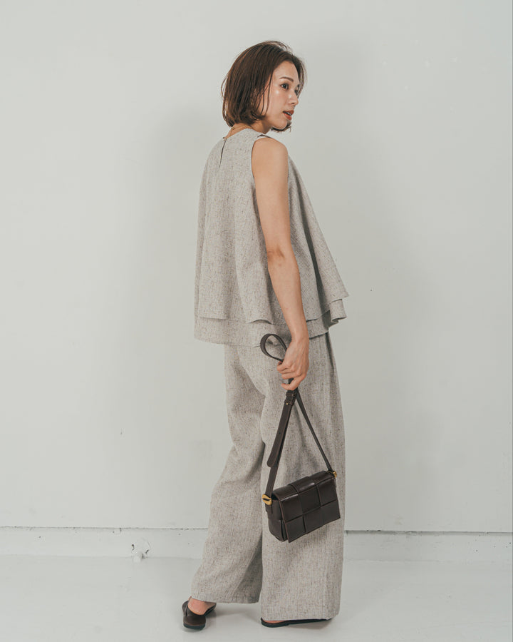 ［SET］Tweedノースリティアードタンクトップ + Tweedダブルタックパンツ（2SET）