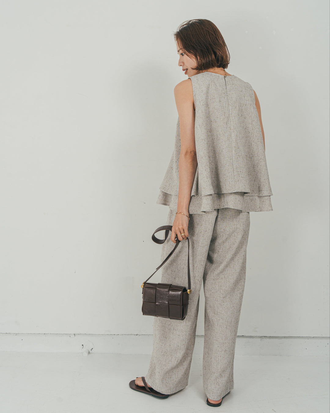 ［SET］Tweedノースリティアードタンクトップ + Tweedダブルタックパンツ（2SET）