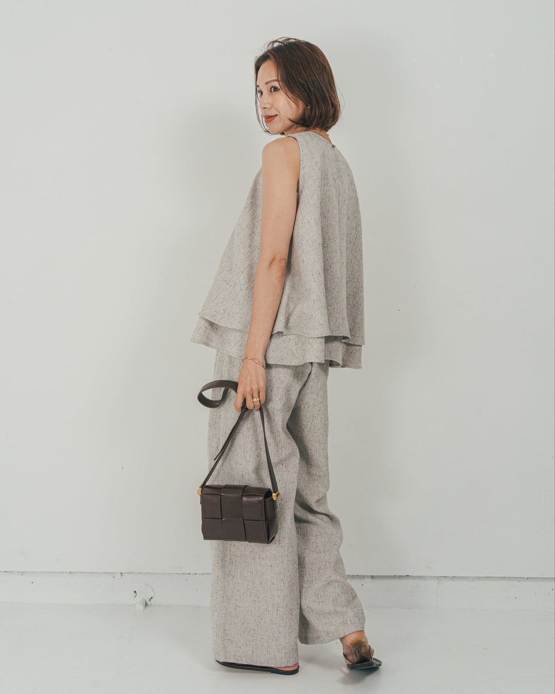 ［SET］Tweedノースリティアードタンクトップ + Tweedダブルタックパンツ（2SET）