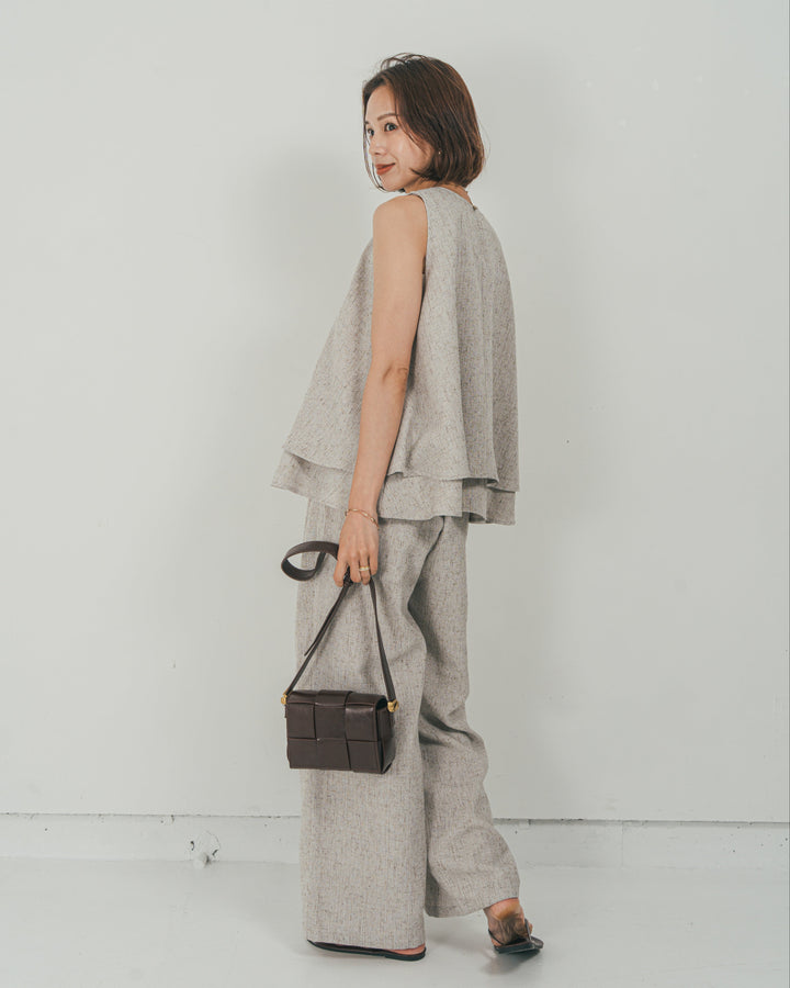 ［SET］Tweedノースリティアードタンクトップ + Tweedダブルタックパンツ（2SET）