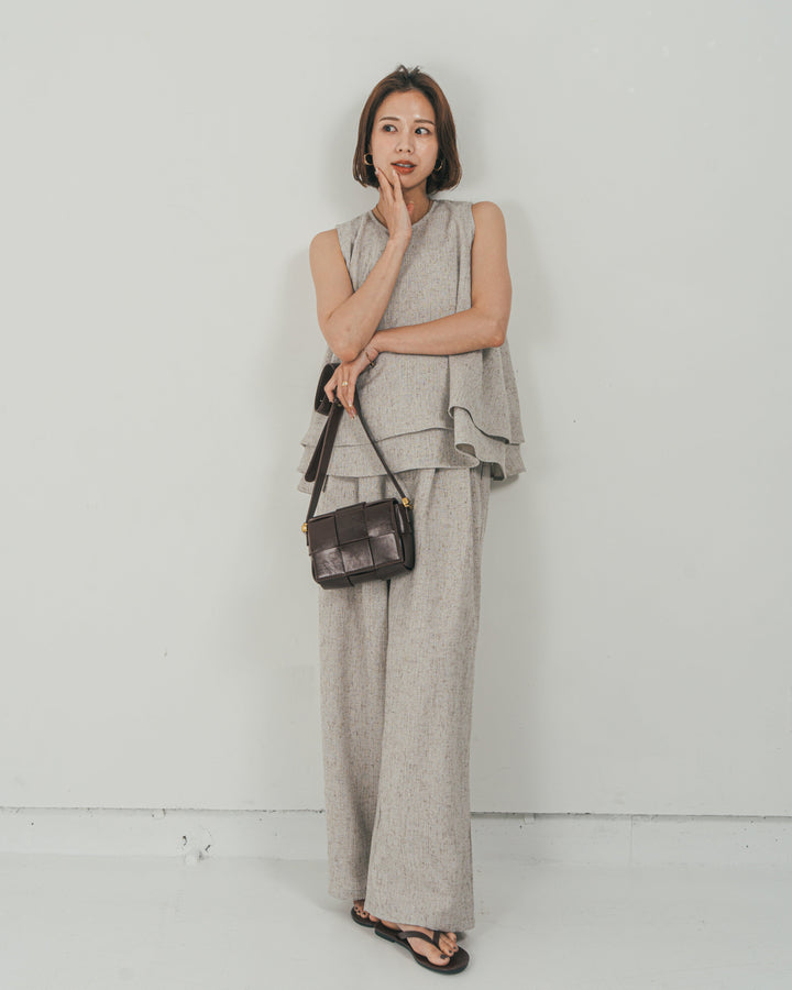 ［SET］Tweedノースリティアードタンクトップ + Tweedテイラードジレ + Tweedダブルタックパンツ（3SET）