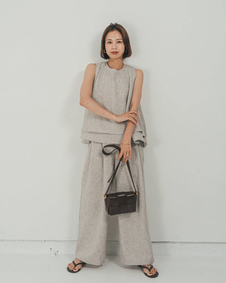 ［SET］Tweedノースリティアードタンクトップ + Tweedテイラードジレ + Tweedダブルタックパンツ（3SET）